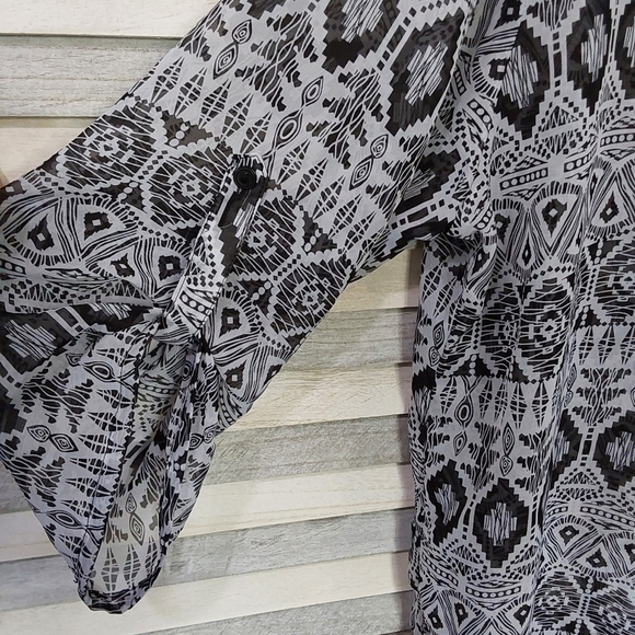 Aztec Tribal Print Sheer Blouse | Mix & Co. | 2X - Picture 2 of 6